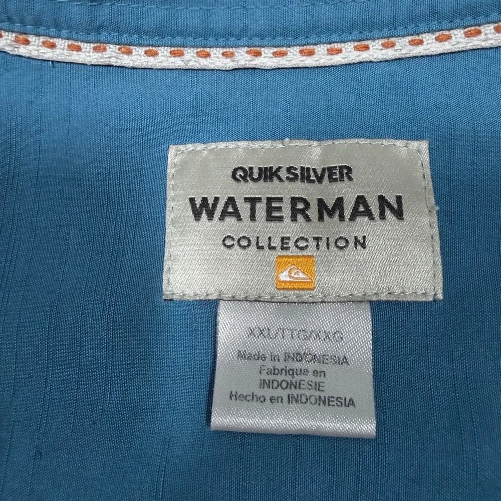 Quiksilver Waterman Shirt Mens XXL‎ Embroidered Blue Water Fish Short Sleeve